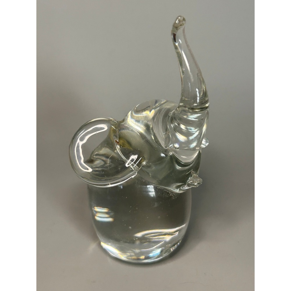 Crystal Elephant Trinket Ring Holder Figurine Clear Art Glass Whimsical Vintage‎